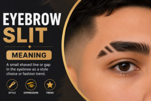 Close up view of an eyebrow slit style showing a clean eyebrow design and modern fashion trend.