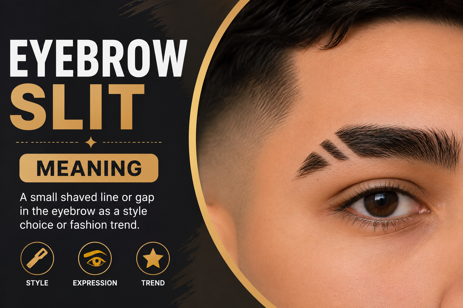 Close up view of an eyebrow slit style showing a clean eyebrow design and modern fashion trend.