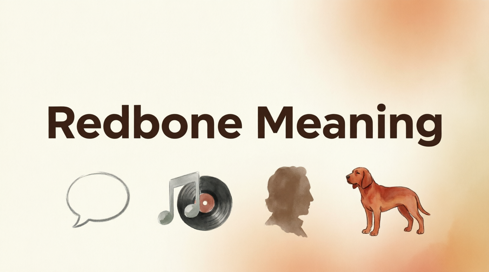Educational illustration explaining the meaning of redbone in slang, music, history, and dog breeds.