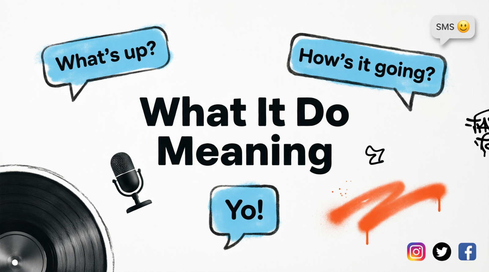 Illustration explaining the slang greeting "What It Do" with examples, AAVE origins, and meme culture.
