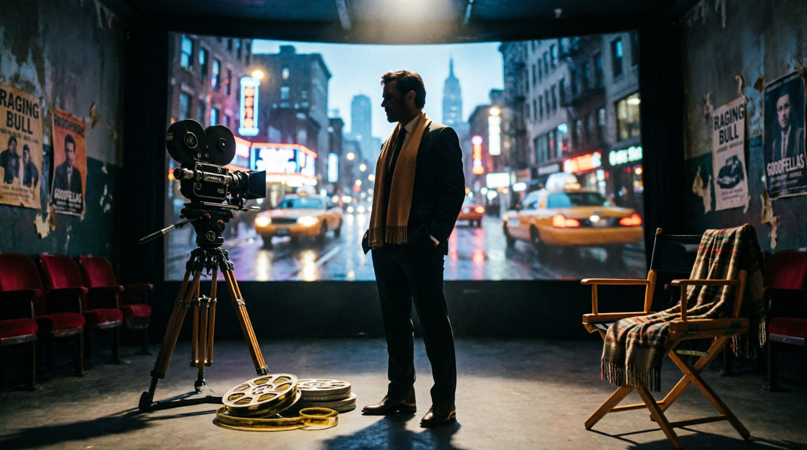 Martin Scorsese inspired cinematic image showing the meaning of Scorsese as a filmmaker name and internet slang for dramatic moments.