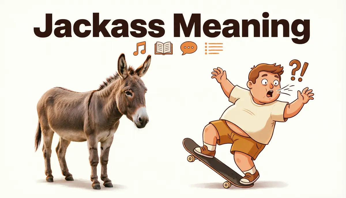 Illustration explaining the meaning of jackass with both the donkey and slang definitions.