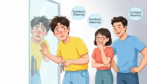 Illustration explaining the meaning of dumbass with examples of informal English slang and everyday usage.