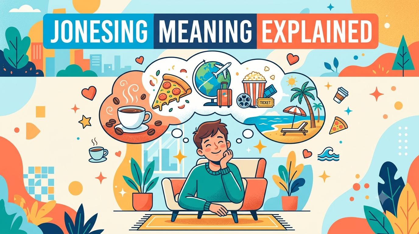 Jonesing meaning explained with examples of coffee, food, travel, entertainment, and everyday cravings